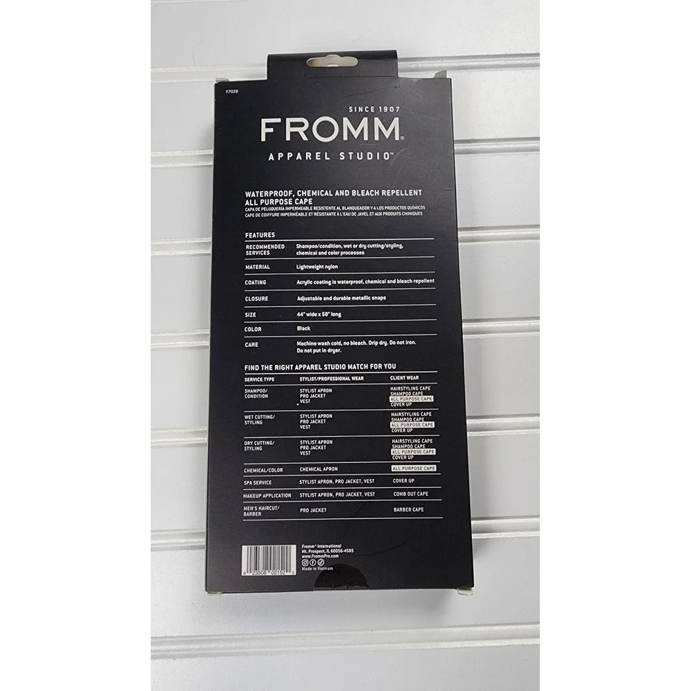 FROMM Apparel Studio Premium‎ All Purpose Cape for Haircoloring Black, NEW